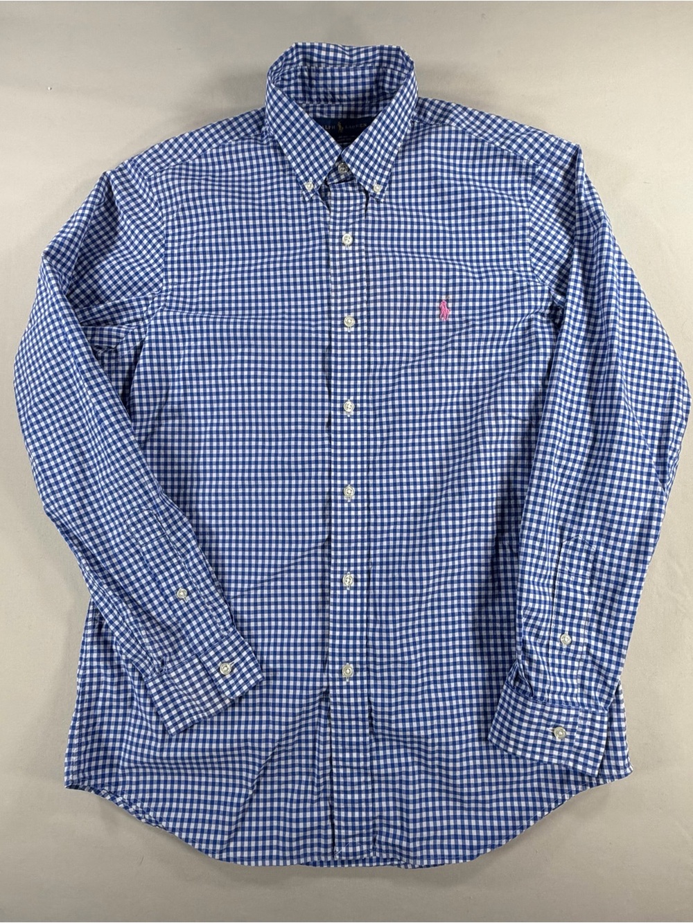 Ralph Lauren Blue Gingham Button-Down Dress Shirt M 807